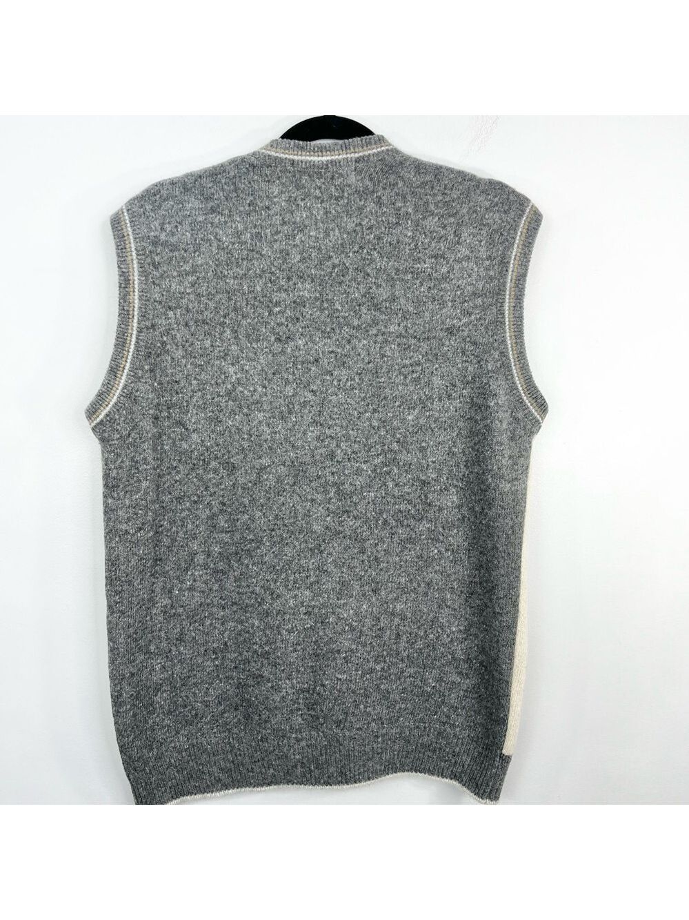 Vintage 80s oversized boxy wooly abstract argyle v neck pull over grandpa vest - Picture 5 of 12